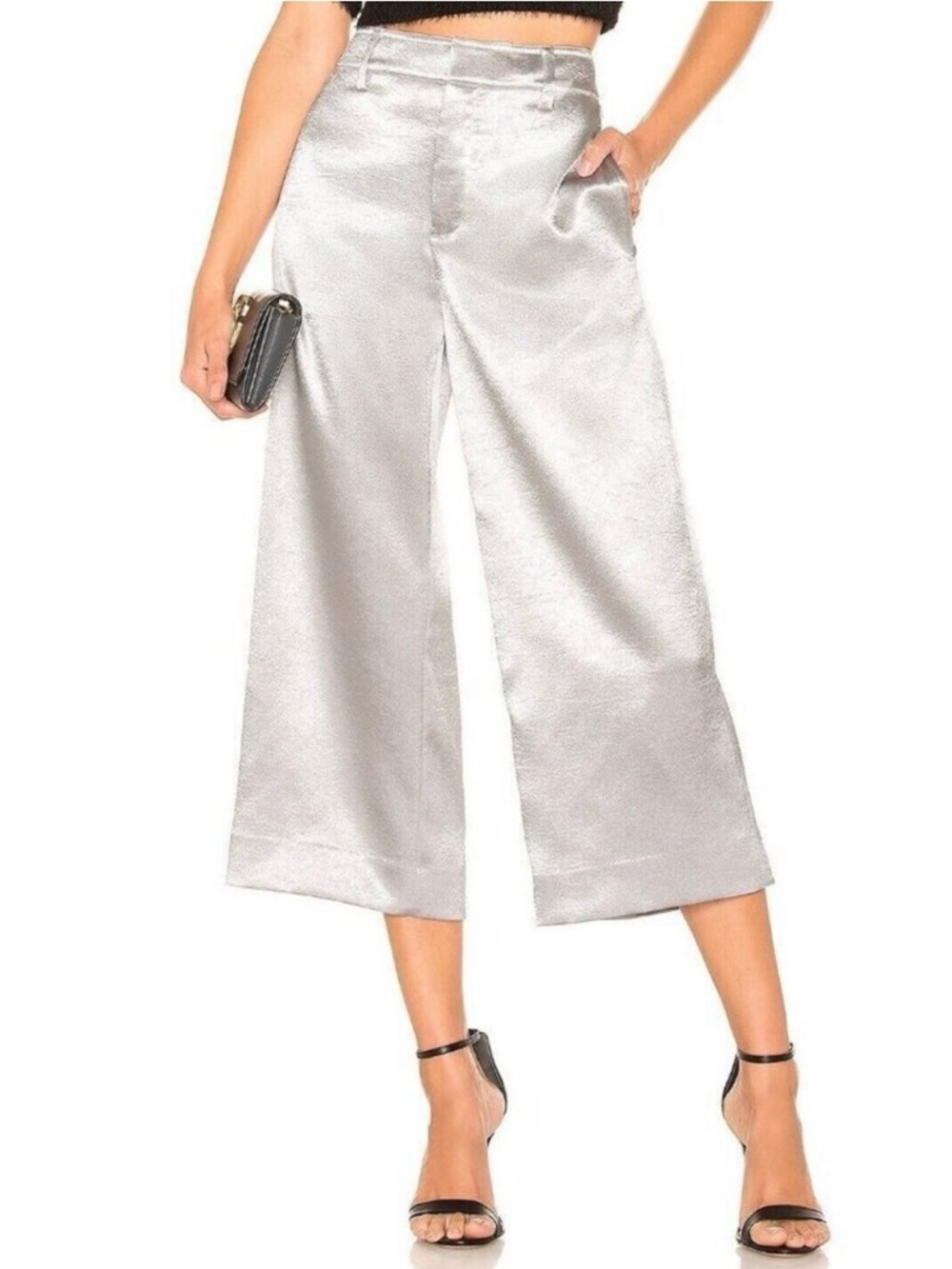 Vince Silver Wide-Leg Cropped Trousers